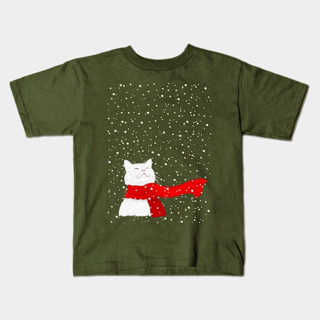 Snow Cat (white) Kids T-Shirt by CarolinaMatthes